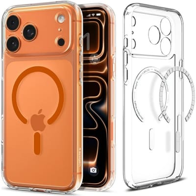 Spigen Hoesje Geschikt voor Apple iPhone 17 Pro - Ultra Hybrid MagFit Case - Compatibel met MagSafe / Qi2 - Back Cover Transparant Oranje