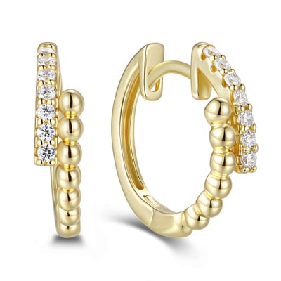 9NB-1740 – New Bling – Zilveren oorbellen cirkels en stenen open – Goudkleurig – 925 zilver