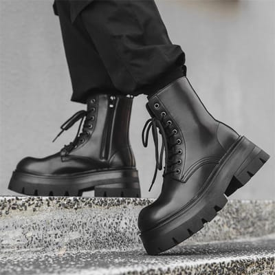 Leren Schoenen Voor Man Platform Echt Leer Grote Maat Schoenen Designer Formeel Platform Casual Schoenen Buiten 45 black