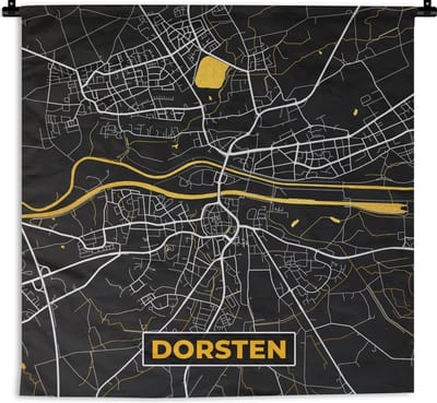Wandkleed - Wanddoek - Dorsten - Kaart - Stadskaart - Duitsland - Plattegrond - Goud - 180x180 cm - Wandtapijt