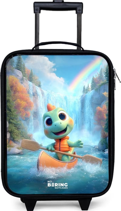 NoBoringSuitcases.com® - Kinderkoffer jongen - Kindertrolley meisje - Dino - Natuur - Waterval - Koffer kind lichtgewicht - Reiskoffer trolley voor kinderen - Koffertje met lichtgevende wieltjes - Rolkoffer zwart