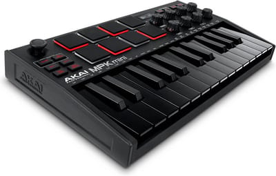 Akai Professional MPK Mini MK3 - 25 toetsen USB MIDI-keyboardcontroller met 8 verlichte drumpads, 8 knoppen, muziekproductiesoftware en Native Instruments Sound Package (NKS-integratie), Zwart