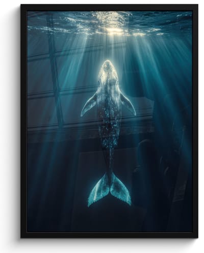 Poster in lijst - Fotolijst 60x80 cm - Posters - Walvis - Water - Zonnestralen - Blauw - Posterlijst zwart - Decoratie - Wanddecoratie woonkamer - Muurdecoratie slaapkamer