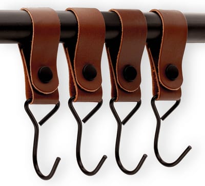 Brute Strength - Multifunctionele Haak Met Lederen Lus - Cognac - 4 stuks - Kapstokhaak - Kampeerhaak - Leer - Ophanghaken - Handdoekhaakjes
