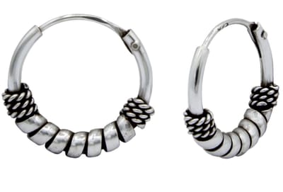 Joy|S - Zilveren Bali oorbellen - 12 mm - geoxideerd