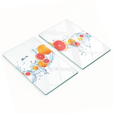 Glazen snijplanken voor in de keuken met grapefruit- en waterprint, 2x30x52 cm