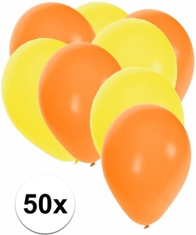 50x ballonnen oranje en geel - knoopballonnen