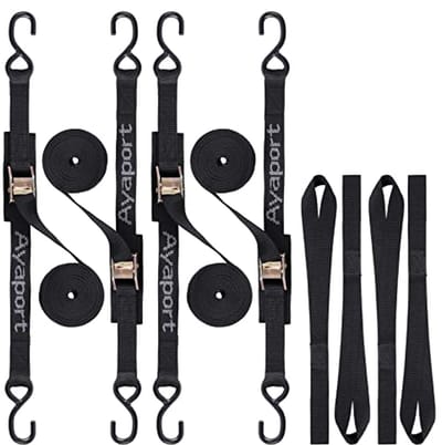 Spanbanden 244 cm met cam-klemsluiting en 610 kg breekkracht, beveiligingsriemen met S-haken voor motorfiets, kajak, auto, truck en crossmotor