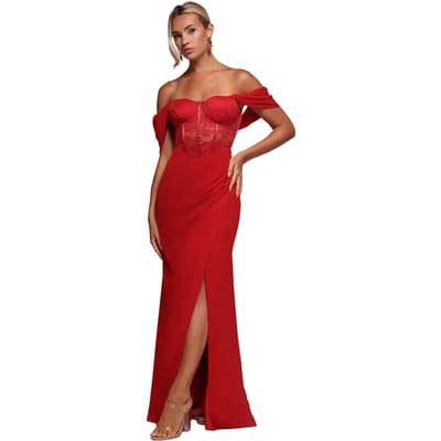 Kanten corsage jurk met vleugels voor dames Goddiva Maxi