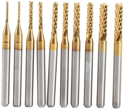 Dailygoody - Titanium Coated End Mill Set - 10-delige set - Voor CNC frezen en graveren - 1-3mm bits - Hoogwaardige kwaliteit - Geschikt voor metaalbe...