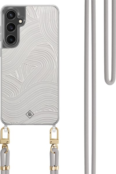 Casimoda® hoesje met koord - Geschikt voor Samsung S23 FE - Abstract Waves - Afneembaar koord - TPU/polycarbonaat - Grijs