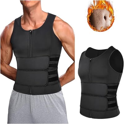 KZQ Saunapak Voor Heren Vochtafvoerend En Vormgevend, Fitness Shapewear Met Afslankend Effect, Sauna T-Shirt Met Waist Trainer Functie Voor Training En Wellness, Ademend Saunavest In Maat L