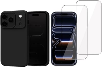 Technow hoesje + 2x Screenprotector geschikt voor iPhone 17 Pro – Tempered Glass - Liquid Back Case - Cover - Zwart