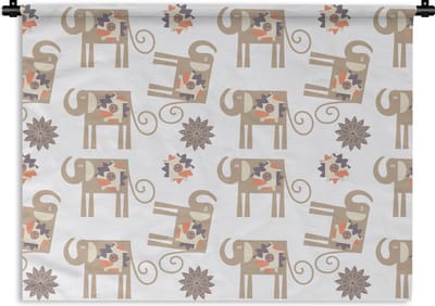 Wandkleed - Wanddoek - Bloemen - Olifant - Patroon - 120x90 cm - Wandtapijt