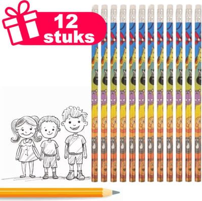 Henbrandt - 12 Stuks Jungle Dieren Potloden met Gum - Uitdeelcadeautjes voor Verjaardag Traktaties - Potood Grabbelton Cadeautjes - Kinderfeestjes - Potloden Kindertraktaties en Weggeefcadeautjes