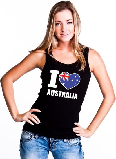 Zwart I love Australie supporter singlet shirt/ tanktop dames - Australisch shirt dames S