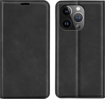 MobyDefend Hoesje - Geschikt voor iPhone 15 Pro - Luxe Wallet Bookcase (Magnetische Sluiting) - Zwart