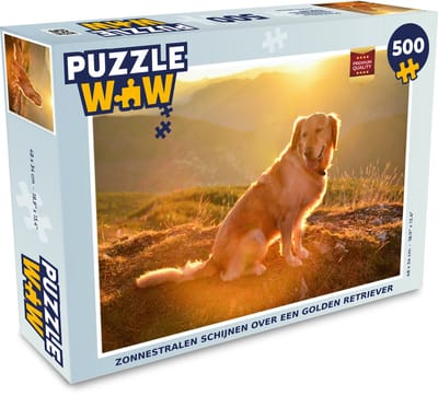 Puzzel Zonnestralen schijnen over een Golden Retriever - Legpuzzel - Puzzel 500 stukjes