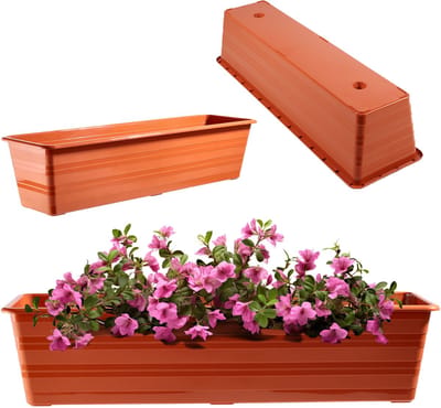 KADAX Wamat, 60 cm, terracotta, balkonpot van kunststof, weerbestendige plantenbak, bloempot, balustrade voor bloemen en kruiden