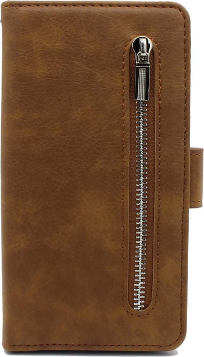HB Hoesje Geschikt voor Samsung Galaxy S10E - Luxe Kunstlederen Portemonnee Book Case met Rits - Bruin