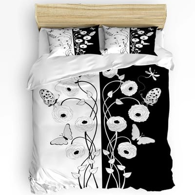 Zwart-wit geruit eenvoudig plaid dekbedovertrek met kussensloop aangepaste 3-delige beddengoedset dekbedovertrek tweepersoonsbed huistextiel EU single(135x200cm)