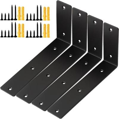MK Stoer - Zwevende Plankbeugels - Metaal - Zwart - L-beugel - Houten meubels - 6 inch - Geschikt voor Kast Stoel 4 stuks zwevende plankbeugels, 90 ° rechte hoek hoekbrace voor (zwart) .