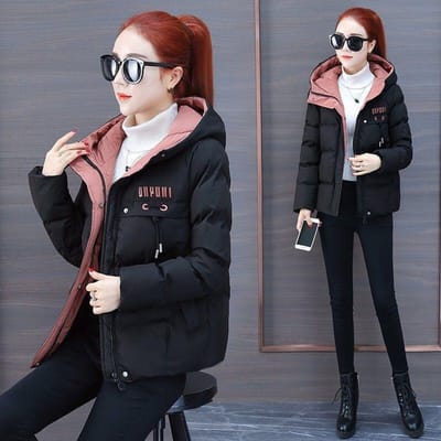 Winterjas Dames Mode Winterjas Dames Katoen Gewatteerde Parka Buitenkleding Capuchon Effen Vrouwelijke Jas Jas XXL zwart