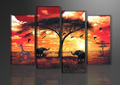 Canvas Schilderijen (Wanddecoratie woonkamer / slaapkamer) - Schilderij Africa Red - 130 x 80 cm 4-Luik