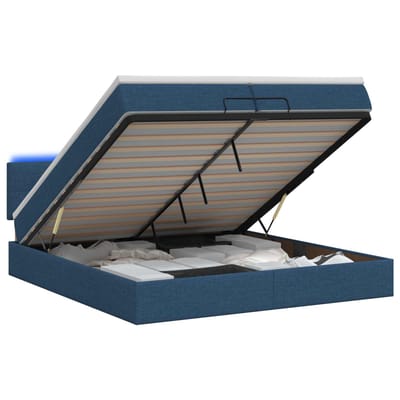 vidaXL - Ottomaanse - Bed - met - Matras - en - LED - Blauw - 200 - x - 200 - cm - Stof