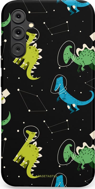 Casetastic hoesje geschikt voor Samsung Galaxy A34 (2023) 5G - Dubbellaagse bescherming - Dino in de sterren - Fashion Case - Zwart Groen