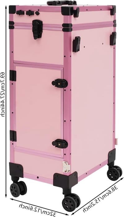 Reis Make-up Tas 38.5 x 32 x 69.5 cm met Spiegel voor Professionele Make-up Artists, Kappers en Beauticians - Zwart en Roze, Modern Ontwerp, Ruimtebesparend en Duurzaam