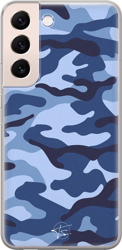 Hoesje geschikt voor Samsung Galaxy S22+ - Camouflage blauw - Soft Case - TPU - Print - Blauw - Mooie Telefoonhoesjes