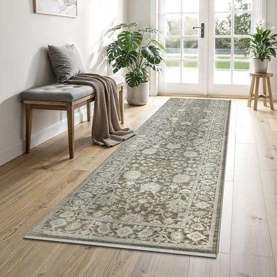 the carpet Nuvra Vloerkleed – Vintage Oosters Design – Zacht & Onderhoudsvriendelijk – Saliegroen – 80 x 300 cm