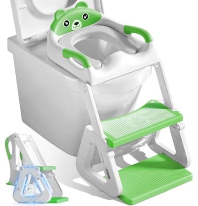 Kindertoiletbril met Trap en Verstelbare Hoogte - 2-in-1 Kindertoilettrainer met Comfortabele Zitting en Antislip
