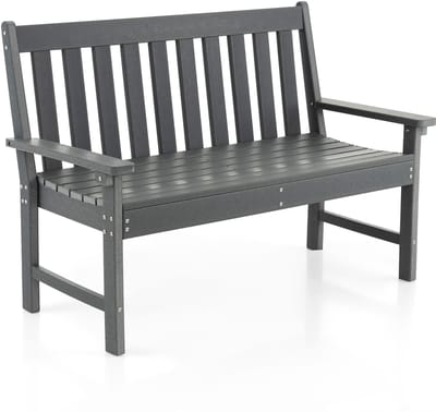 COSTWAY Tuinbank, weerbestendig, zitbank van HDPE, parkeerbank voor 2-3 zits, balkonbank tot 320 kg belastbaar, terrasbank voor tuin, balkon en terras, 132 x 65 x 91 cm, grijs