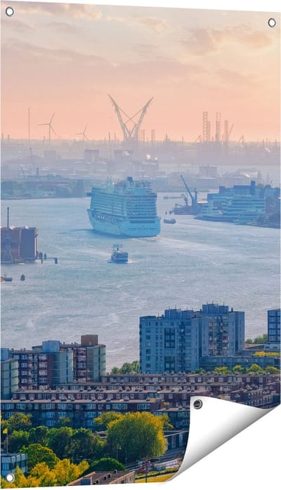 Gards Tuinposter Rotterdamse Haven bij het Water - 60x90 cm - Tuindoek - Tuindecoratie - Wanddecoratie buiten - Tuinschilderij