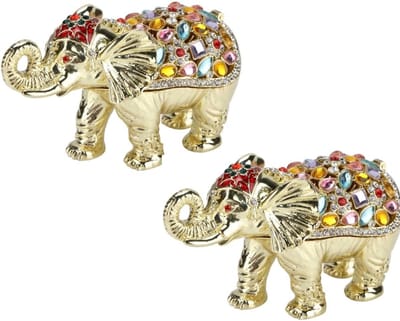Sieraden opbergdoos - Olifant trinket - Sieraden bewaren - Strass versiering - 2 stuks - Goudkleurig
