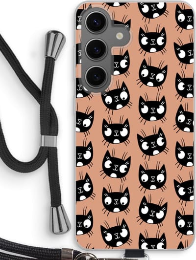 Case Company® - Hoesje met koord geschikt voor Samsung Galaxy S24 hoesje met Koord - Kat - Telefoonhoesje met Zwart Koord - Bescherming aan alle Kanten en Over de Schermrand