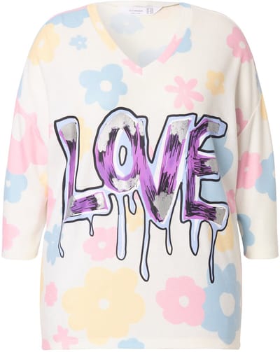 MIAMODA - Dames - Trui oversized bloemen glanzend statement - Sneeuwwit - Maat 46+