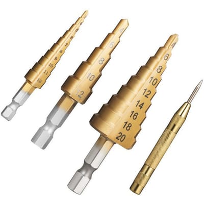 HSS 4-delige titanium stappenboorset Hogesnelheidsstaalborenset met automatische centerpons