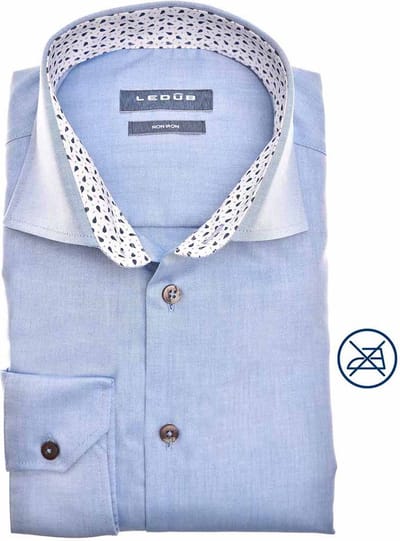 Ledub modern fit overhemd - middenblauw - Strijkvrij - Boordmaat: 45