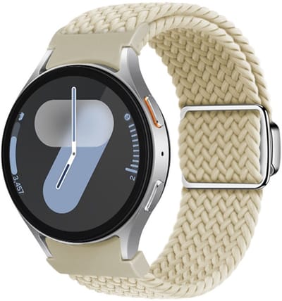 Nylon bandje - geschikt voor Samsung Galaxy Watch 7 (40 & 44mm) / Watch 6 (Classic) / Watch 5 (Pro) / Watch 4 (Classic) / Watch FE - met easy pin - beige