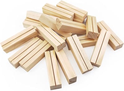 20x Houten Kaarthouders Blokjes voor Menukaarten, Fotokaarten en Tafelnummers