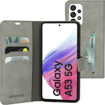 Mobiparts hoesje geschikt voor Samsung Galaxy A53 5G - Wallet/Boekhoesje - Eco Leer - Magneet Sluiting - Opberg vakken - Grijs