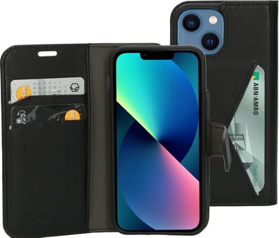 Mobiparts hoesje geschikt voor Apple iPhone 12 Mini Apple iPhone 13 Mini - Wallet/Boekhoesje - Eco Leer - Magneet Sluiting - Opberg vakken - Zwart