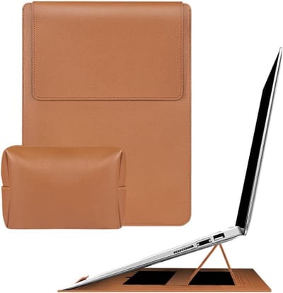 Slanke 13-inch laptophoes van PU-leer met standaardfunctie en accessoirevak, veelzijdige bescherming voor je laptop