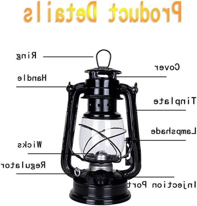 Stormlamp - Kerosinelamp Lantaarn - Outdoor Verlichting - Vintage Stijl - 25 cm - Geel