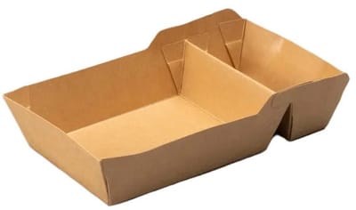 100x BIO Nature kraft frietbakje met sausvak bruin A20 - Friet patat frites saus friet bakje snack carnaval festival thema feest composteerbare