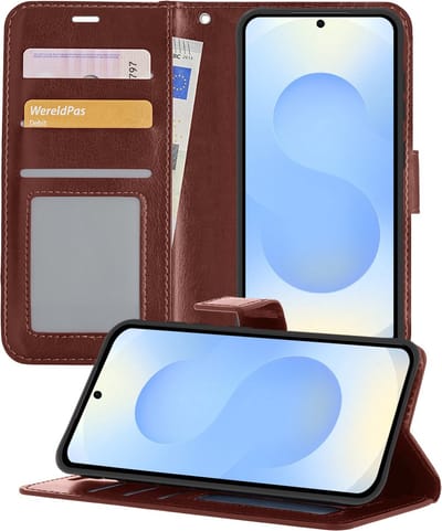 Hoesje - Geschikt voor Samsung Galaxy S25 - Luxe Bookcase - Walletcase Hoes - Portemonnee - Cover - Telefoonhoes - Bruin