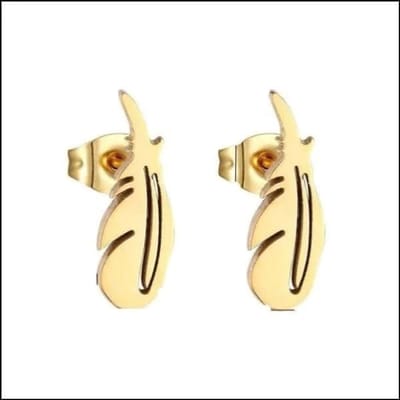 Aramat Jewels | Oorbellen | RVS Veertjes Oorbellen Diverse Kleuren 10-15mm - Veer Oorstekers | Goudkleurig-9x3mm | |3mm | Staal | Kinderen, Volwassenen | Verkleurd niet